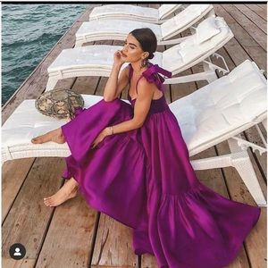 Vens Collection Satin Hot Pink Maxi dress with bow straps